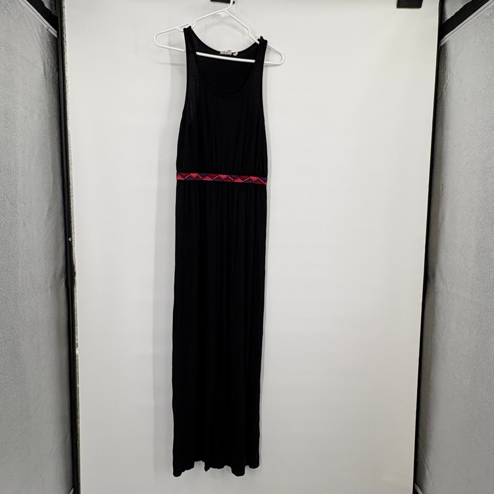 One Clothing Womens Black Racerback Maxi Dress Embroidered Waist Size Medium
